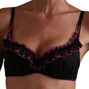 Carol Maloney black and pink ruffle sexy padded pretty bra sz 32D NWT